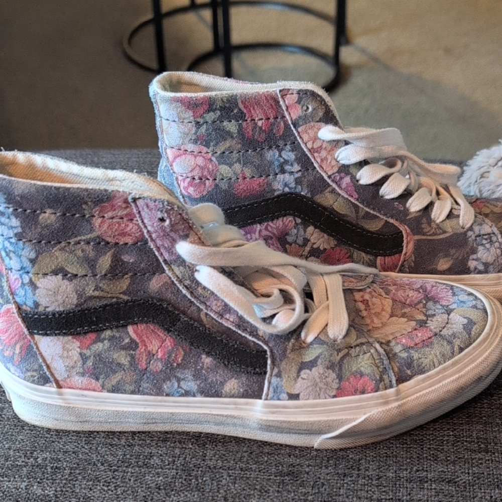 Vans High-Top Floral Sneakers in Pink and Gray